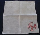 Vintage Madeira Wedding Hanky Monogram K Red Bows Swirls  Embroidery