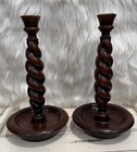 Set Antique English Barley Twist Candlesticks Candle Holder Sticks 12 5   h