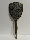 Vtg Mcm Hand Held Vanity Mirror Gold Tone Floral Back 13    X 4 75     7    Handle