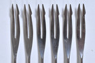 6x Hoffritz Stainless   Wood 10 5  2-tine Fondue Forks Color Coded