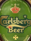 Carlsberg Beer Sign Mirror With Wood Frame Copenhagen Denmark Vintage 1990