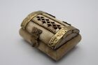 Vintage Camel Bone Brass Decorated Velvet Lined Hinged Jewelry Trinket Box