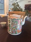 Vintage Chinese Porcelain Teapot   Matching Cup basket  Canton famille Rose Set