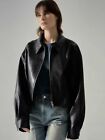 The Row Short Leather Jacket Design Is Niche  Black Loose Jacket Top