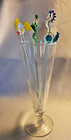 Lot Of 8 Hand Blown Glass Swizzle Stir Sticks Stirrers Barware Colorful Animals