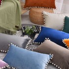 Us White Pom Poms Velvet Soft Cushion Cover Pillow Case Sofa Home Decor 12x20 In