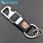 Led Flashlight Keychain Key Fob Chain Ring Black Leather For Cadillac 