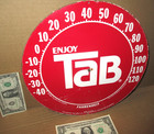 Tab Coca-cola -dated 84 -12 dia- Tin Thermometer Face Sign Pin Stripe Background