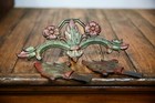 1920 s Antique Wrought Iron Curtain Rod Finials Medallion Vintage Ornate Green