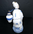 Vintage Chinese Female Fisherwoman Blue White Porcelain Figurine Statue 13  Tall