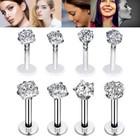 4-8pcs Clear Cz Labret Lip Studs Monroe Rings 16g Cartilage Earrings Uv Retainer