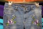 Lee Women s Blue Floral-embellished Skinny Pants Denim Casual Jeans  Size 14 5