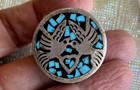 Vintage 1950 s 925 Sterling Silver   Turquoise Onyx Pill Box W Love Birds Design