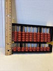 Vtg Chinese Abacus Lotus Flower Brand  Wood 11 Rods 77 Red Beads Brass