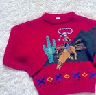 Vintage Sweater Kids 3-4 Years Red Cowboy Western Knit Crewneck Pullover Boys