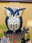 Vintage 1970s Handmade Framed Crewel Embroidery Owl Retro Yarn Art 