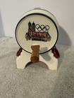 Vintage German Ceramic Barrel Liquor Dispenser Shot Glass Set Munich Olympics