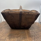 Antique Chinese Elm Wood Rice Bucket 12 5   x 13   x 9 5   