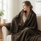 Soft Waffle Fleece Bed Blanket Twin Lightweight Plush Coffee 60x80 Inch