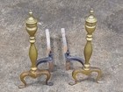 Antique Brass   Cast Iron Fireplace Andirons Pair 20  C1890 Southern Farmhouse