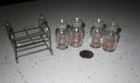 4 Miniature Vintage Glass Pure Milk Bottles With Rack 1-7 8     Made In Japan