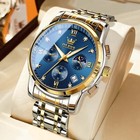Men   s Luxury Chronograph Watch  Blue Dial  Quartz  Waterproof  Stainless Steel