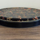 Vintage Oval Tin Chinoiserie Asian Black Gold Coral Cookie Tin 11 x8 