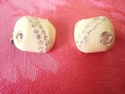Vintage Cream Color Lucite Clip On Earrings With Clear Rhinestones