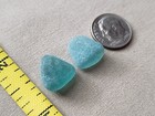 Genuine Pure Beach Sea Glass Surf Tumbled Teal Green Blue Two Small Frosted F09