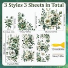 3 Sheets Rub On Transfer Stickers Green Flowers 15x30cm Waterproof Decals