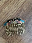Lot 3 Vtg  Cloisonn   Hair Comb Colorful Enamel Butterfly Design Pink Teal Purple