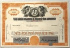 Vintage 1950s -1970s Great Atlantic Pacific Tea Company Stock Certificate Orange