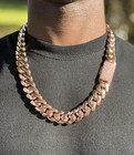 Bracelet   Chain Set  Gold Cuban Link Rose Gold Plated Stainless Steel Set 20mm