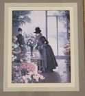 Victorian Framed Art Lithograph Victor Gilbert  lady   Flowers  