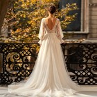 V Neck Long Sleeves Lace Appliques Wedding Dresses A-line Sparkly Bridal Gowns