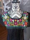 Women   s Black Mexican Dress Floral Embroidered Yoke Lace Sleeves One Size