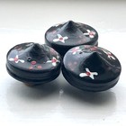 Vtg Black White Red Floral Hand Painted Conical Wooden Sewing Buttons Lot Of 3