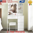 Vanity Set 10 Led Lights With 3 Colours Mirror Dressing Table Makeup Desk Stool