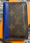 Auth Louis Vuitton Card Case Organizer Do Poche Monogram Canvas M12833 Blue Lv