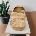 Set Of 3 Vintage Wicker Nesting Baskets With Lids  1980s   7 5  To 5 5  Oval