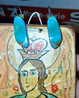 Vintage Navajo Sterling Silver Turquoise Signed Earrings 2 Pairs  Cabs   Studs 