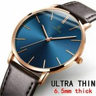 Trendy Men Minimalist Ultra Thin Slim Leather Strap Stainless-steel Quartz Watch