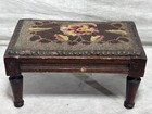Antique Victorian Needlepoint Footstool Carved Wood Floral Stool Foot Rest Tacks