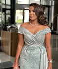 Silver Plus Size Mother Of The Bride Dresses Half Sleeve Appliqued Pleats Satin
