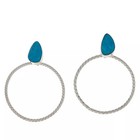 Chaco Canyon Sterling Silver Kingman Turquoise Hammered Hoop Dangle Earrings