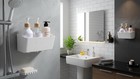 No Drill Wall Mounted Shower Caddy Basket Plastic   white Storage Rack For