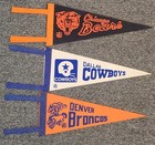 Vintage 1970s Nfl Football 5  X 12  Bears Cowboys Broncos Lot Of 3 Mini Pennants