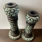 Milagros Candle Holders Wood Carved Mexican Folk Art Set Vintage