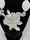 Lee Sands Carved Hibiscus Mother Of Pearl Necklace Black   White Beads
