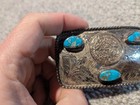 Vintage Sterling Silver Belt Buckle Turquoise Inlay Mexican Aztec 925